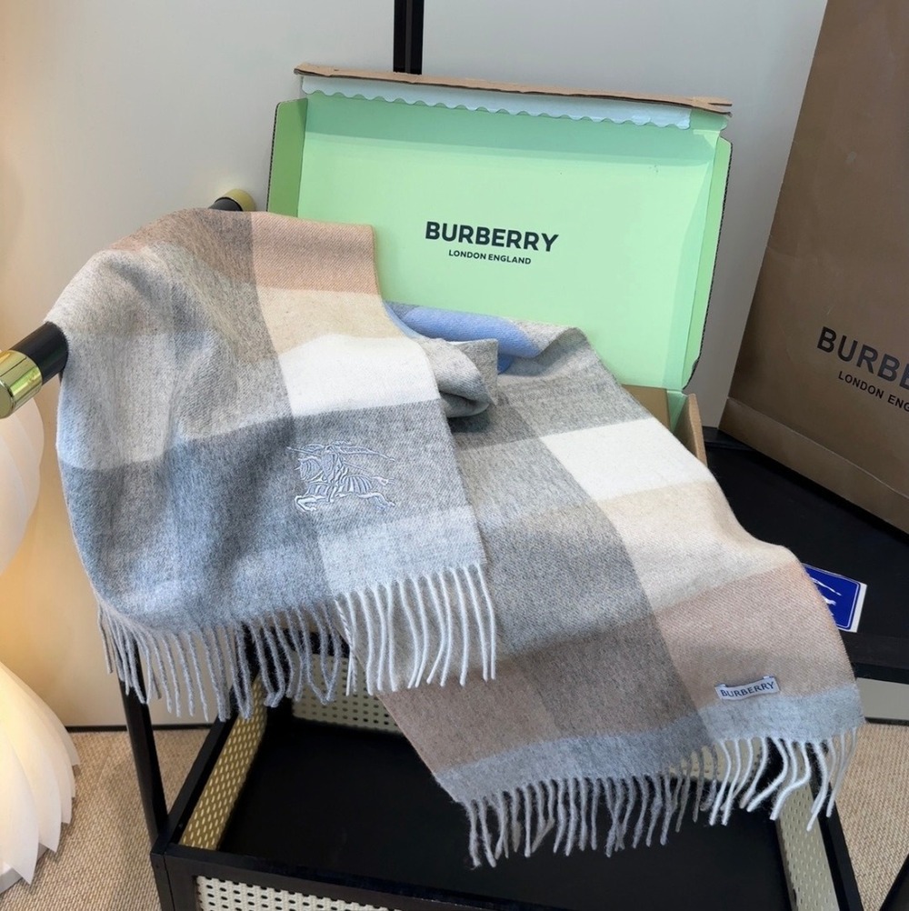 Burberry Pastel Check Cashmere Scarf With Equestrian Motif